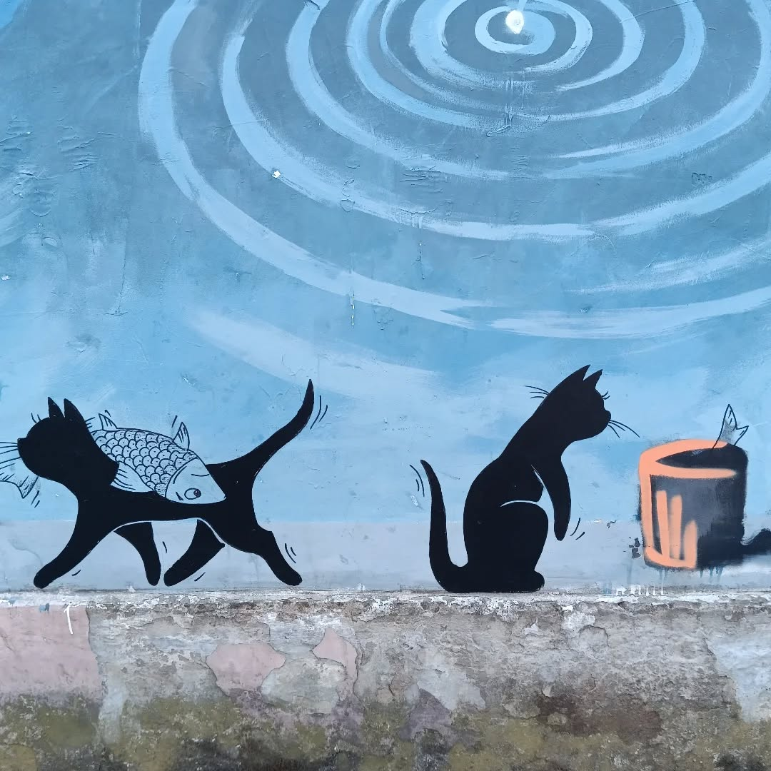 Black Cat & Fishermen fishing in the Sky - Goshaart & Davit Samkharadze