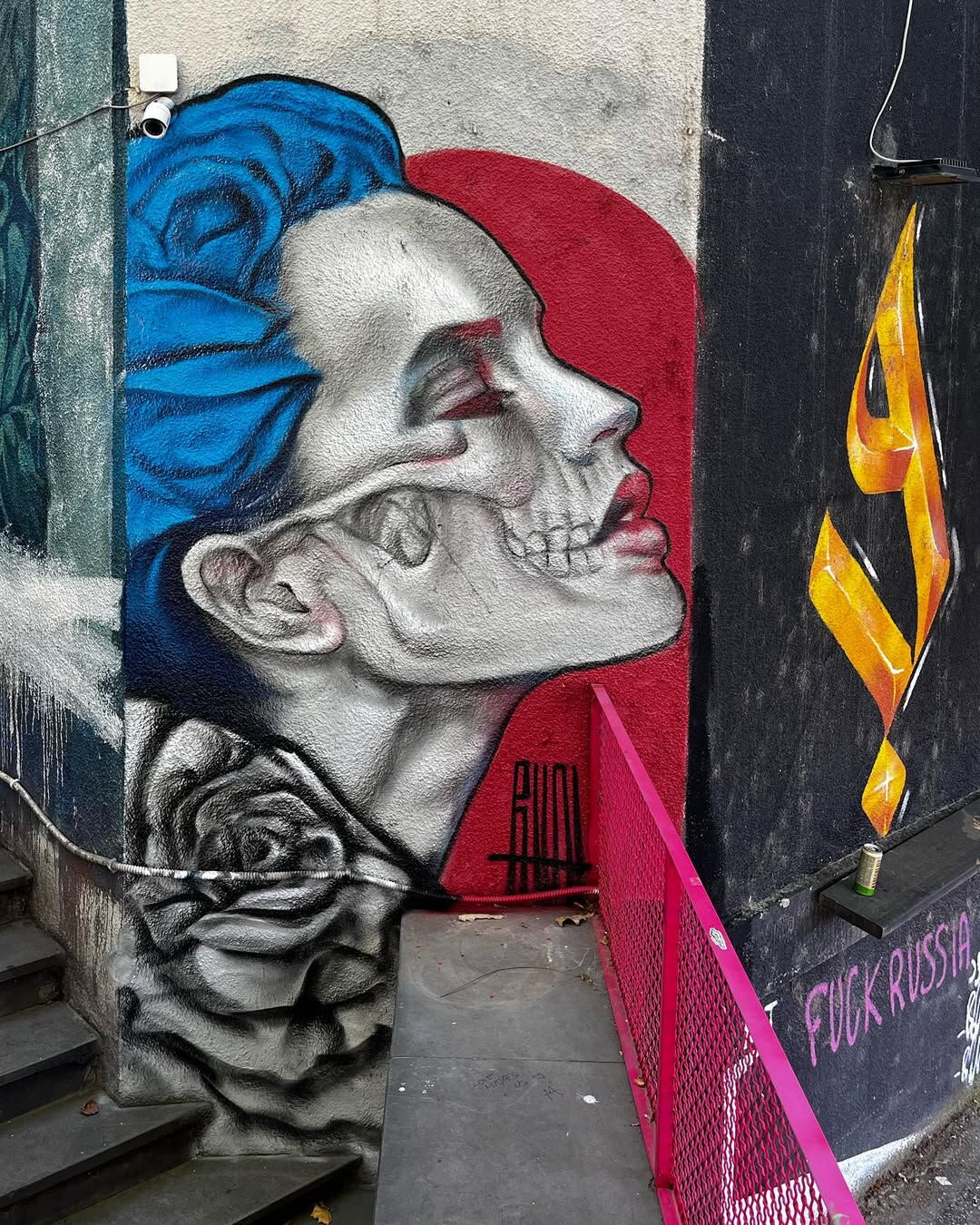 Woman with blue hair