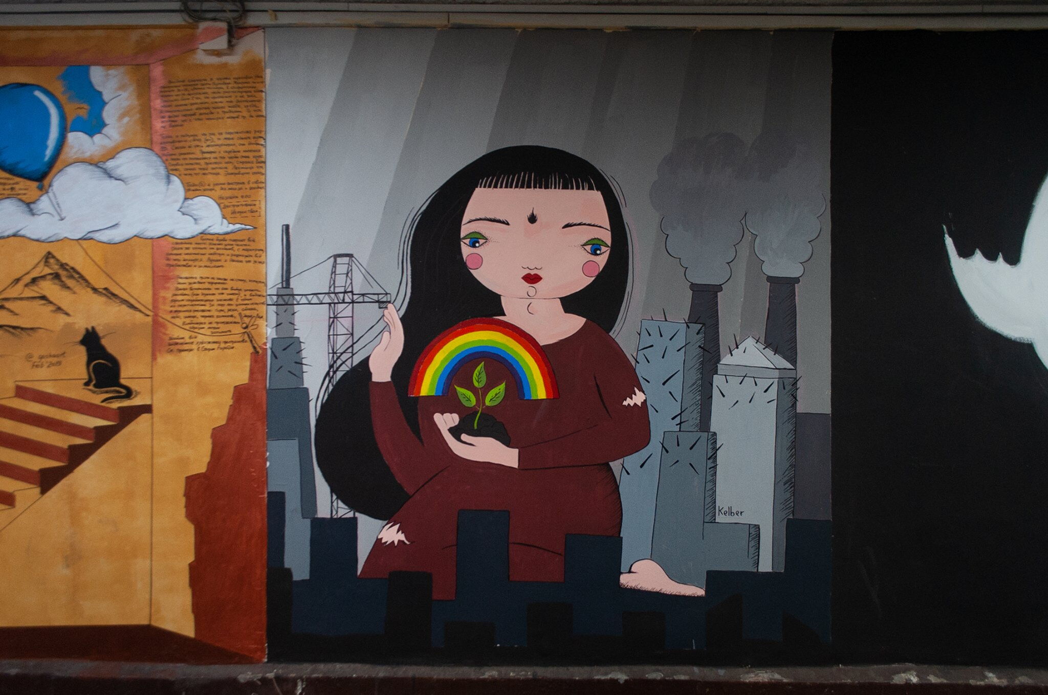Girl with Plant and Rainbow - David Kelber